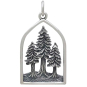 Sterling Silver Dimensional Pine Tree Forest Pendant Front View