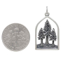 Sterling Silver Dimensional Pine Tree Forest Pendant with Dime