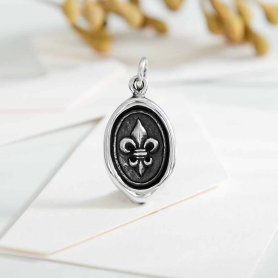 Sterling Silver Fleur de Lys Wax Seal Coin Charm 21x10mm