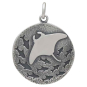 Sterling Silver Manta Ray and Fish Charm Front View