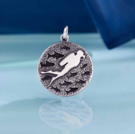 Sterling Silver Diver and Fish Charm 24x18mm