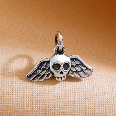 Sterling Silver Mini Winged Skull Charm 12x17mm