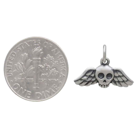Sterling Silver Mini Winged Skull Charm with Dime