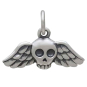 Sterling Silver Mini Winged Skull Charm Front View