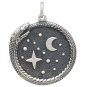 Sterling Silver Ouroboros with Moon and Stars Front View