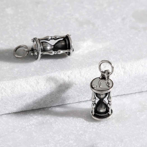 Sterling Silver 3D Hourglass Charm 21x8mm