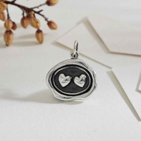 Sterling Silver Wax Seal Double Heart Charm 20x16mm