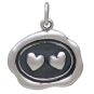 Sterling Silver Wax Seal Double Heart Charm Front View