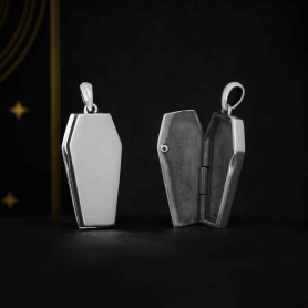 Sterling Silver Coffin Locket Charm 30x12mm open view