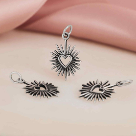 Sterling Silver Small Open Radiant Heart Charm 22x12mm