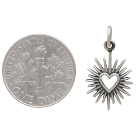Sterling Silver Small Open Radiant Heart Charm  with Dime