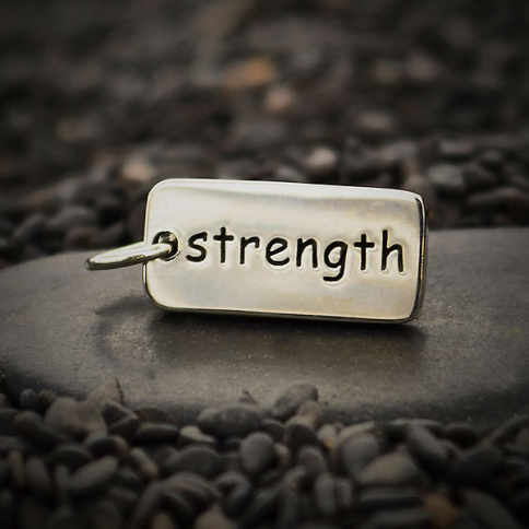 Sterling Silver Word Charm - Strength 18x7mm