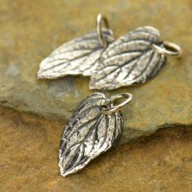 Sterling Silver Mint Leaf Charm - Small 16x7mm