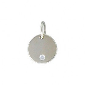 Sterling Silver Small Round Charm w Genuine Diamond 12x8mm