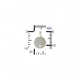 Sterling Silver Small Round Charm w Genuine Diamond 12x8mm