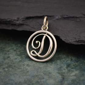 Sterling Silver Cursive Initial Charm Letter D 18x12mm