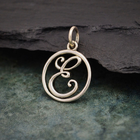 Sterling Silver Cursive Initial Charm Letter E 18x12mm
