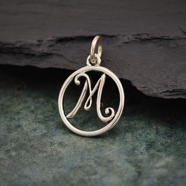Solid 925 Sterling Silver Pendant Large Script Initial Letter M Charm 21mm x 11mm