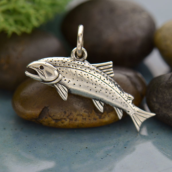 Sterling Silver trout fish with lure charm