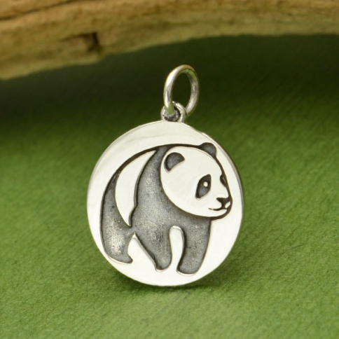 Silver Panda Charm etched on disk