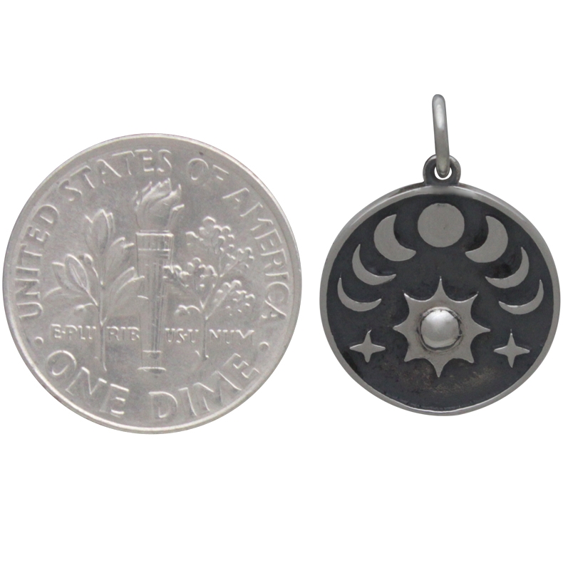 Sterling Silver Sun and Phases of the Moon Charm