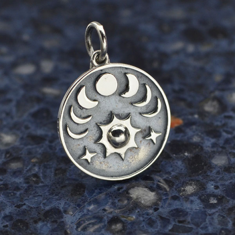 Sterling Silver Sun and Phases of the Moon Charm