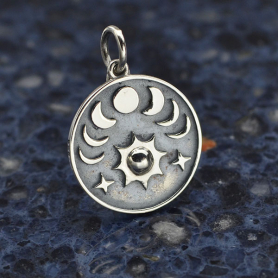 Sterling Silver Sun and Phases of the Moon Charm 20x14mm