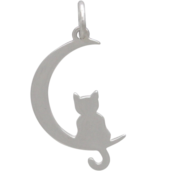 Sterling Silver Moon Charm with Kitty