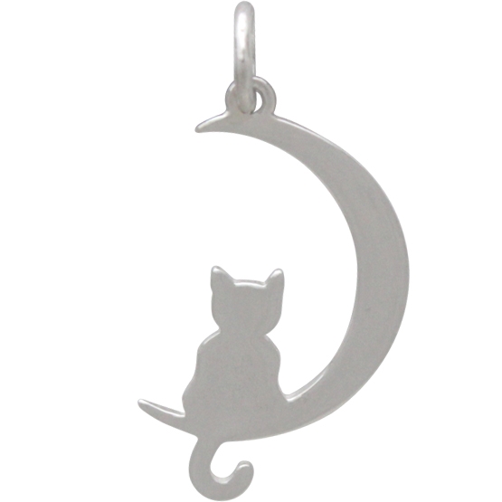 Sterling Silver Moon Charm with Kitty