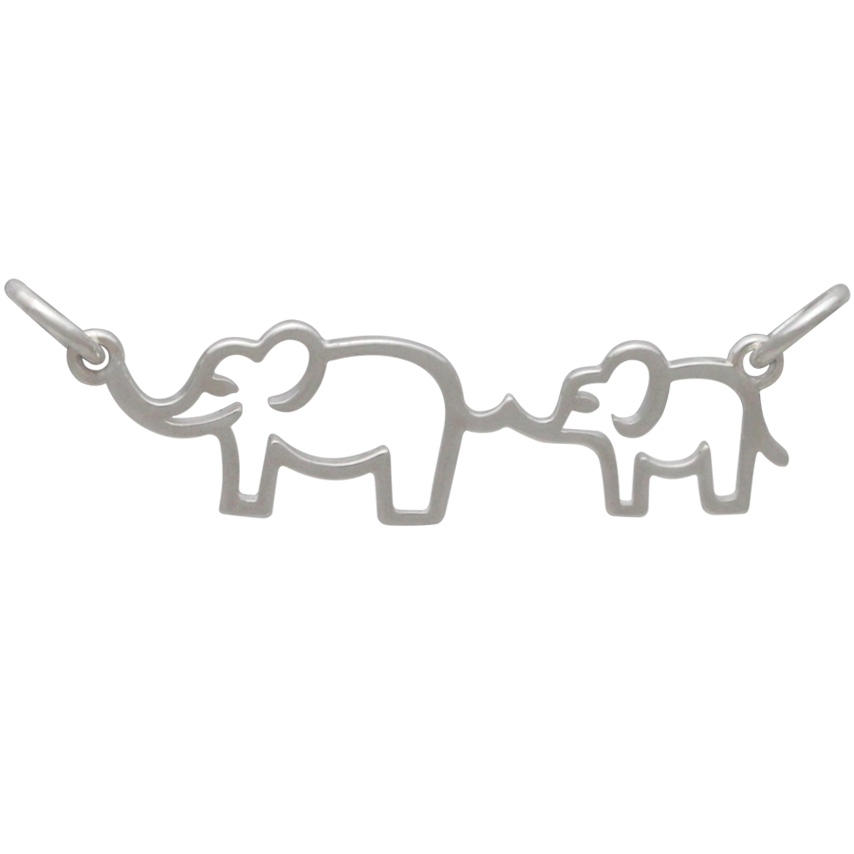 Sterling Silver Mama and Baby Elephant Festoon 12x30mm