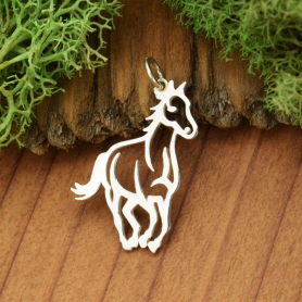 Sterling Silver Horse Pendant - Openwork Horse Charm 28x19mm