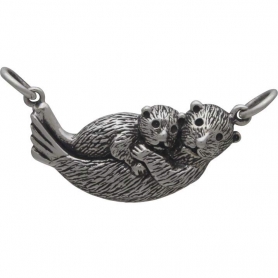 Silver Mama and Baby Sea Otter Pendant Festoon 