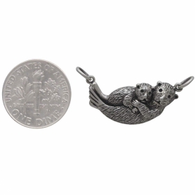 Silver Mama and Baby Sea Otter Pendant Festoon 