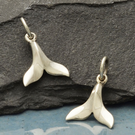 Sterling Silver Small Whale Tail Charm - Ocean Charm 15x9mm