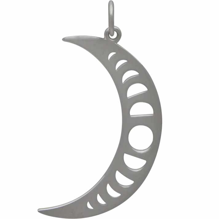 Sterling Silver Crescent Moon Charm with Moon Phases