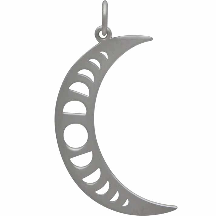 Sterling Silver Crescent Moon Charm with Moon Phases