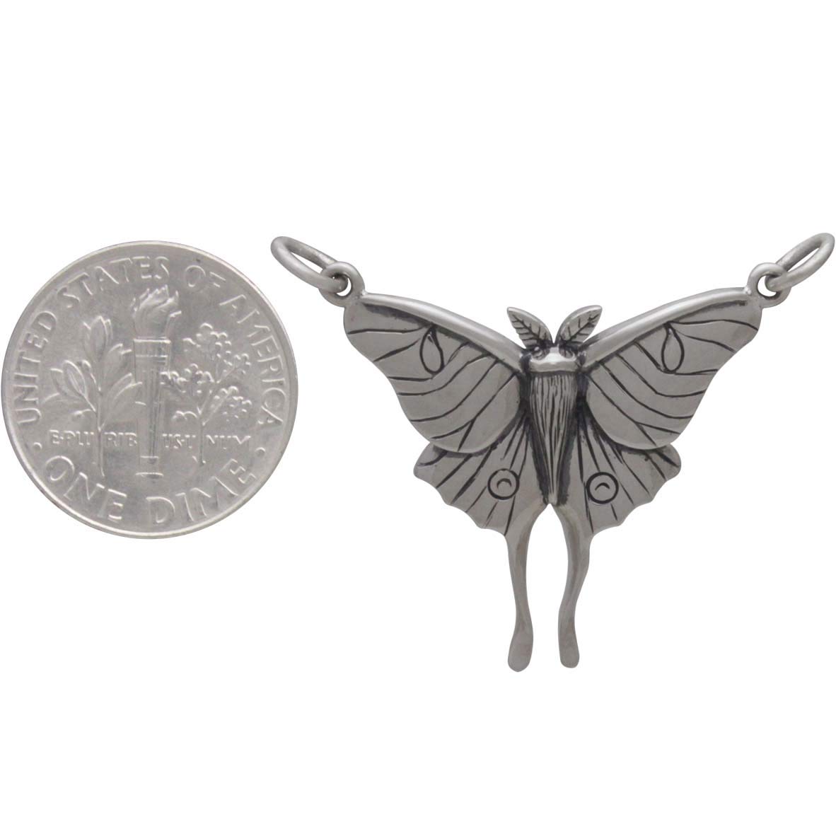 Sterling Silver Luna Moth Pendant Festoon 26x30mm