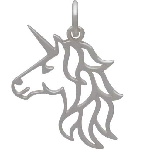 Sterling Silver Unicorn Charm -Openwork Unicorn Head 21x15mm