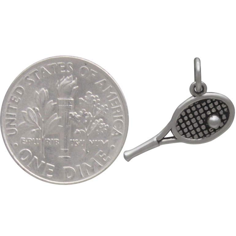 Sterling Silver Tennis Racket Charm with Tennis Ball