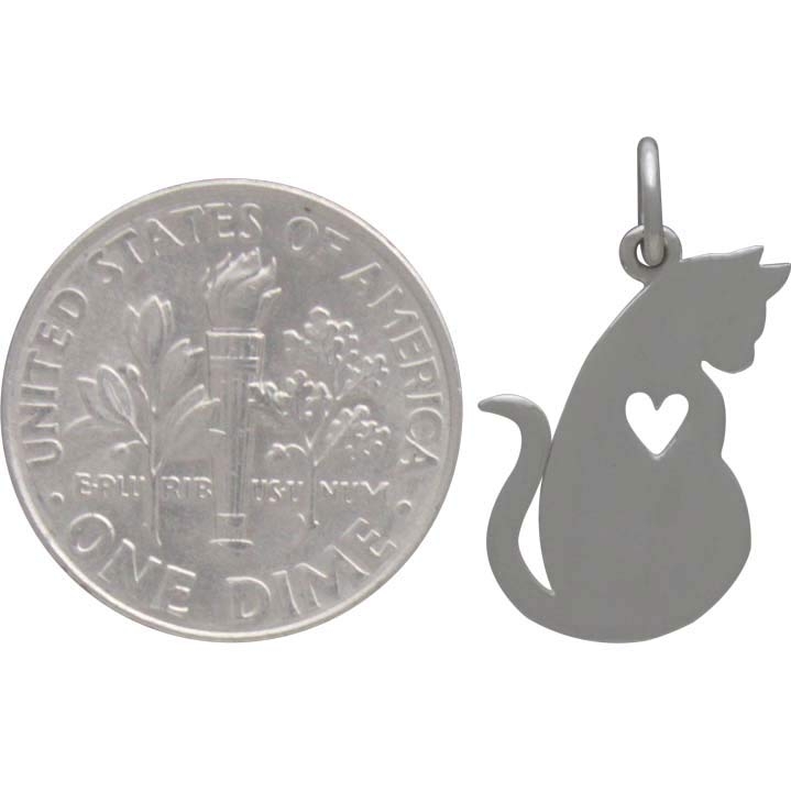 Sterling Silver Mommy Cat Charm with Heart Cutout 20x12mm