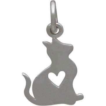Sterling Silver Baby Cat Charm with Heart Cutout 16x9mm