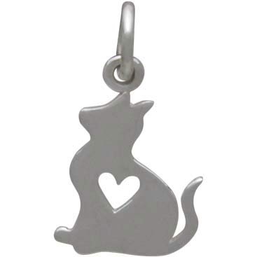 Sterling Silver Baby Cat Charm with Heart Cutout