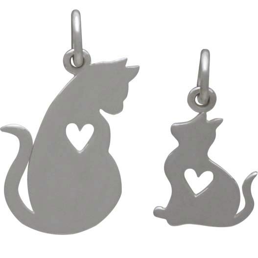 Sterling Silver Mommy and Baby Cat Charm Set