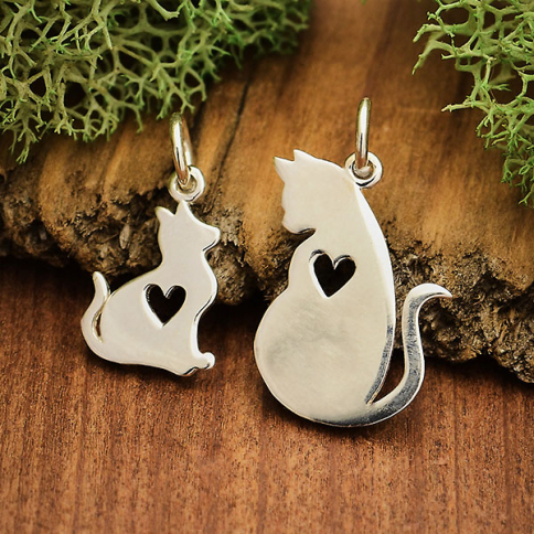 Sterling Silver Mommy and Baby Cat Charm Set