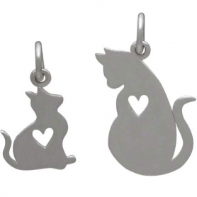 Sterling Silver Mommy and Baby Cat Charm Set