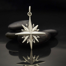 Sterling Silver North Star Charm with 16 Points