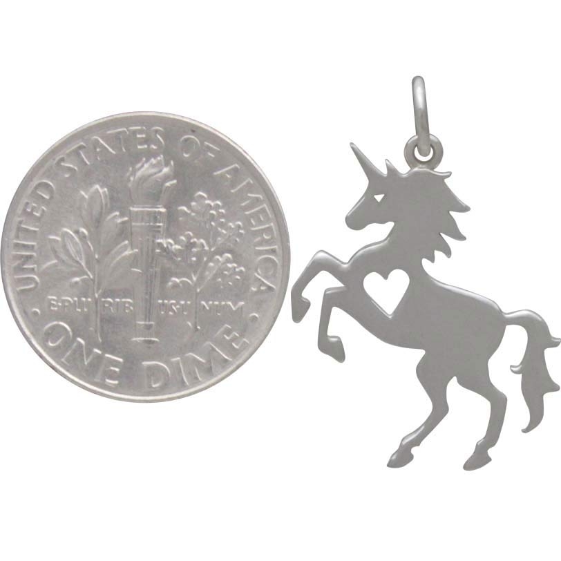 Sterling Silver Unicorn Charm with Heart Cutout 24x16mm