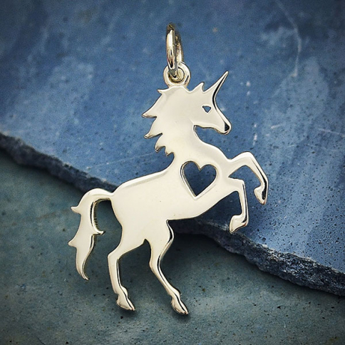 Sterling Silver Unicorn Charm with Heart Cutout