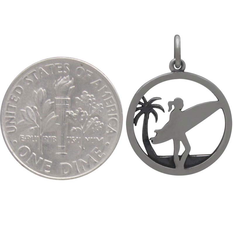 Sterling Silver Surfer Charm with Palm Tree