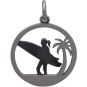 Sterling Silver Surfer Charm with Palm Tree